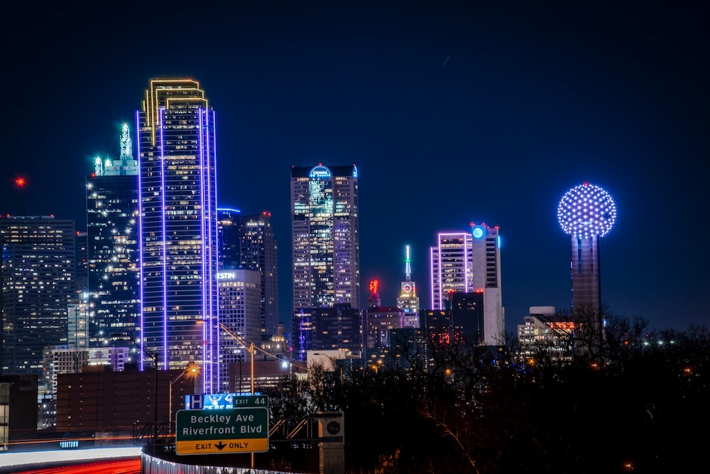 Skyline of Dallas, TX with Reunion Tower in the background