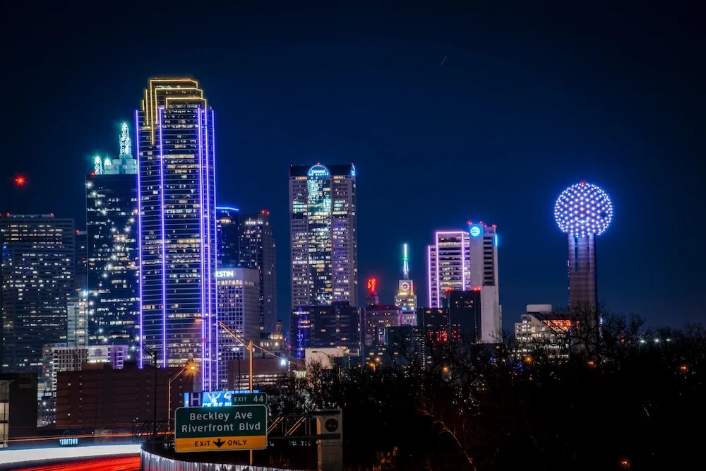 Skyline of Dallas, TX with Reunion Tower in the background