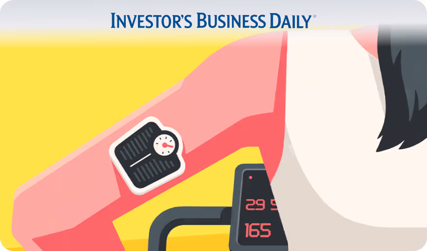 An illustration of a woman wearing a continuous glucose monitor on a treadmill