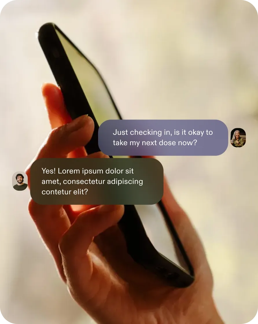 Txt message conversation between the patient and Everself team