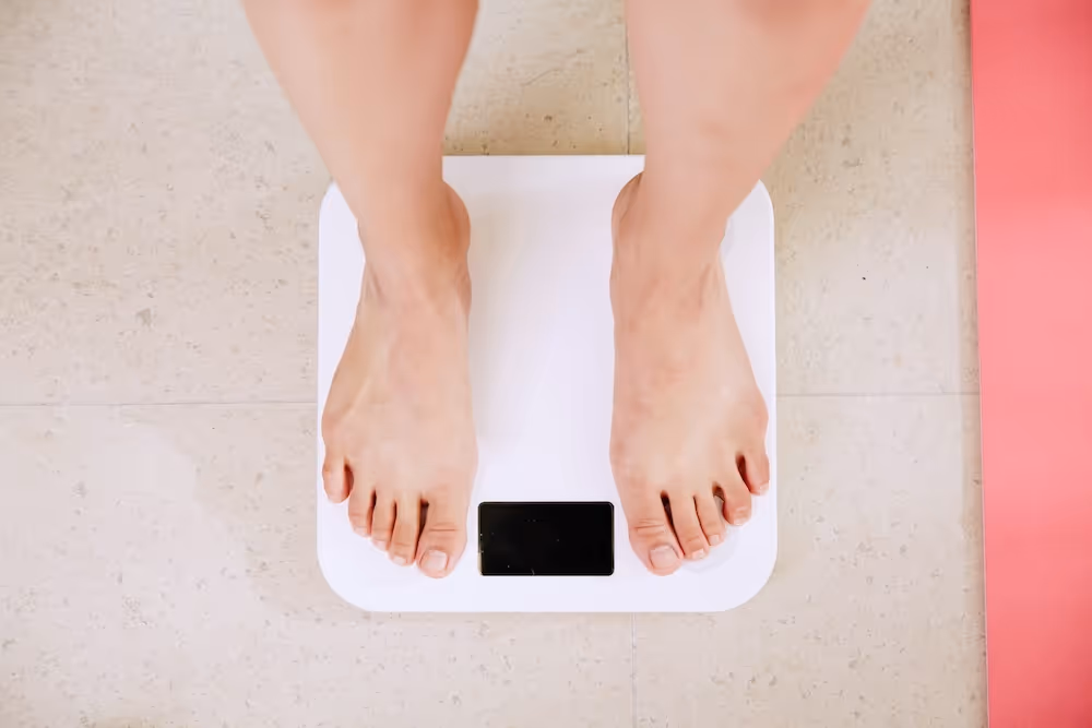 Person on bathroom scale
