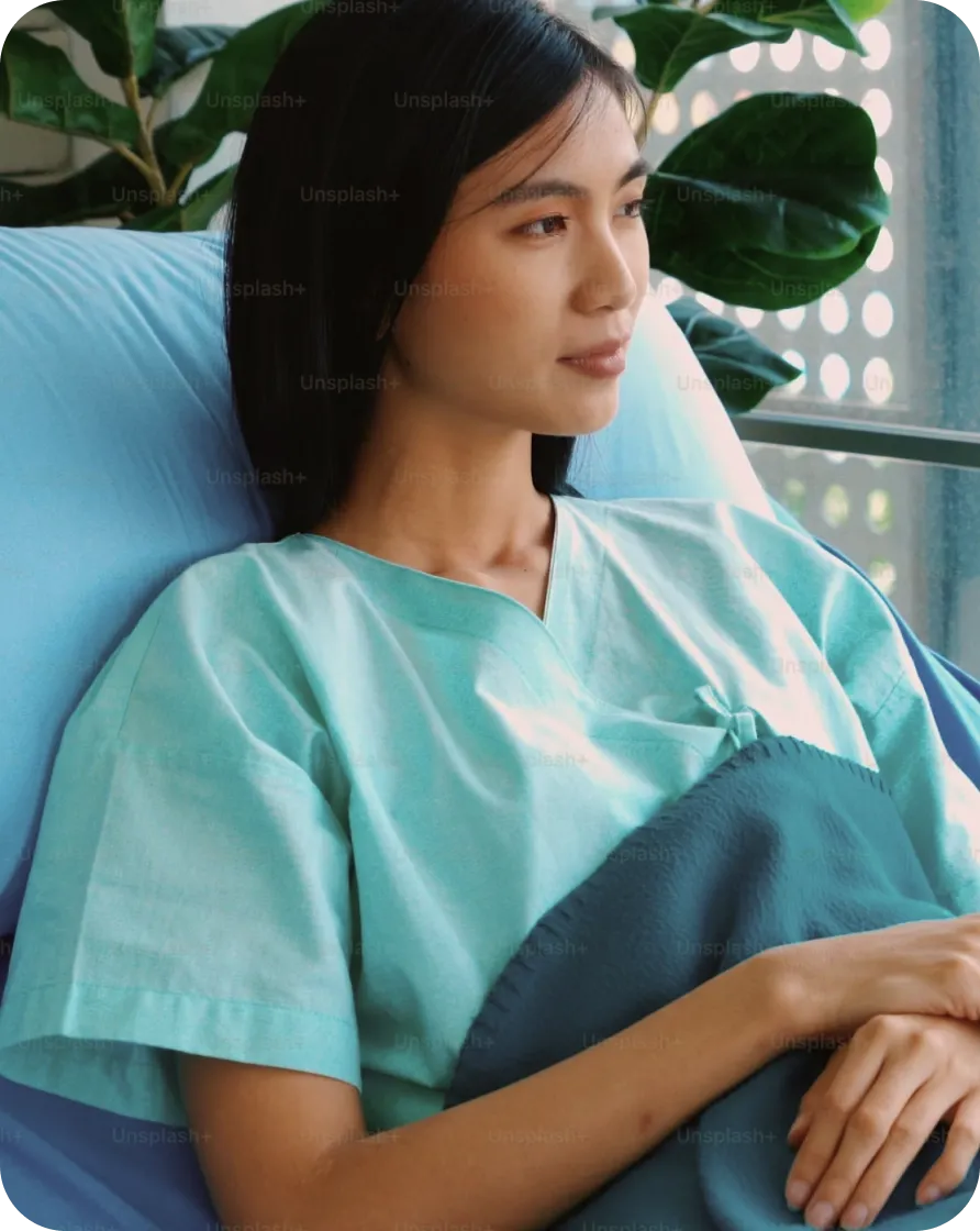 Patient in a bed before the procedure 