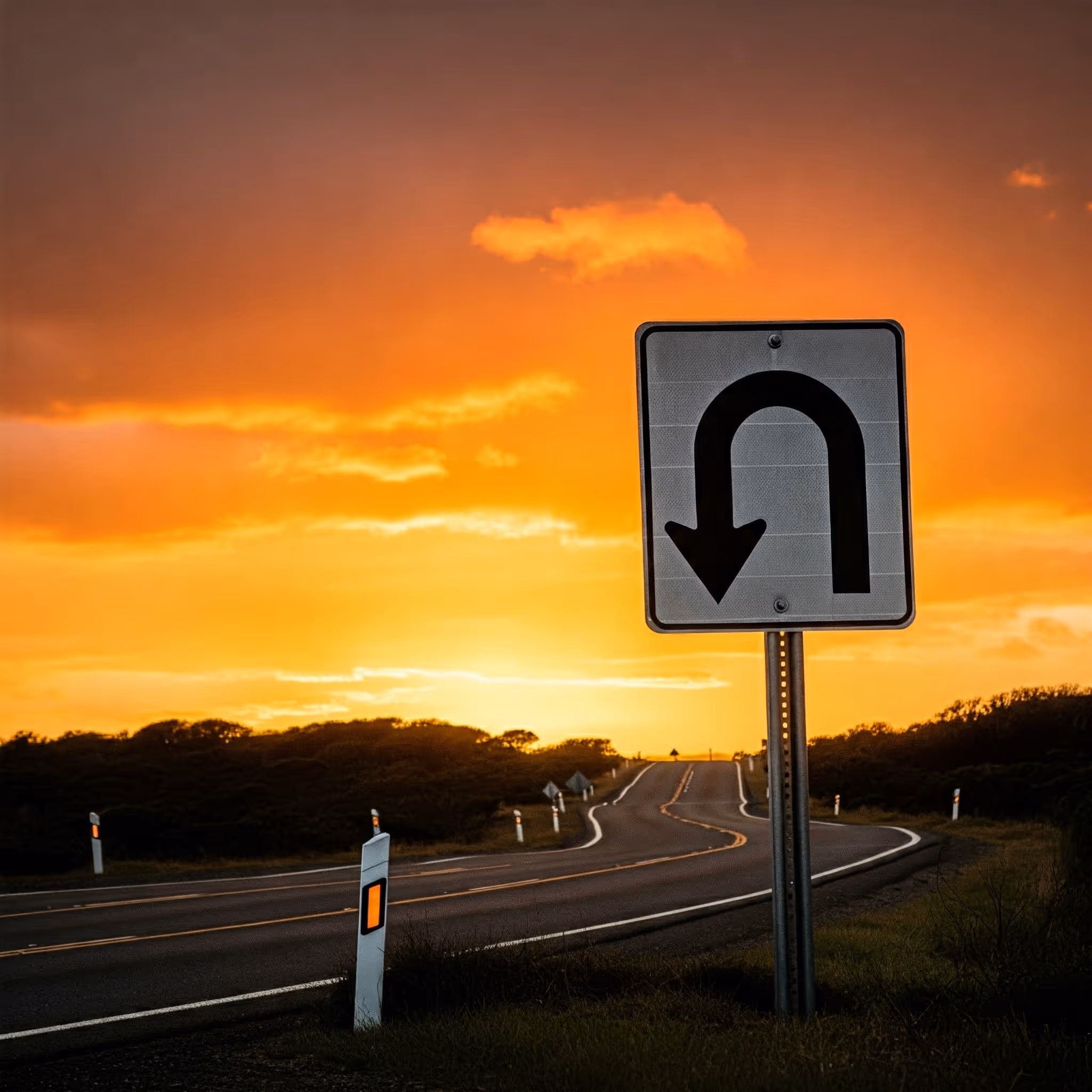 U-turn sign against beautiful backdrop