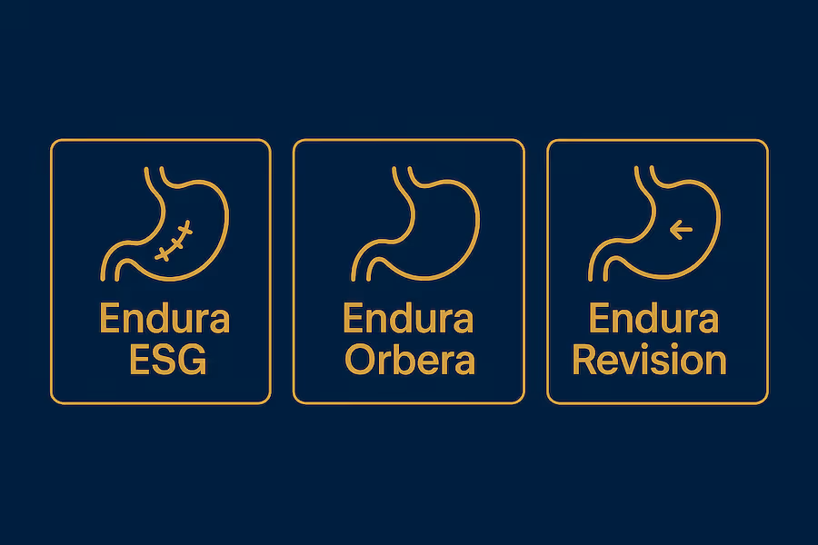 Diagrams of Endura ESG, Endura Orbera, and Endura Revision