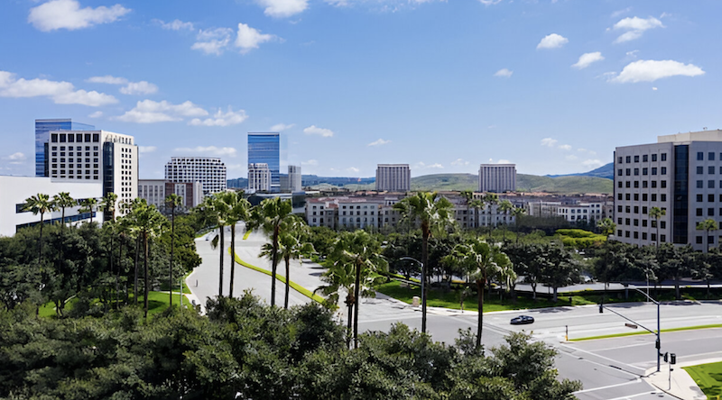 Aerial view of the downtown Irvine, California skyline
