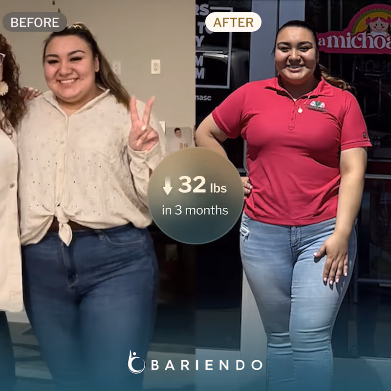 Before and after of Jaybe who lost 32 lbs with ESG