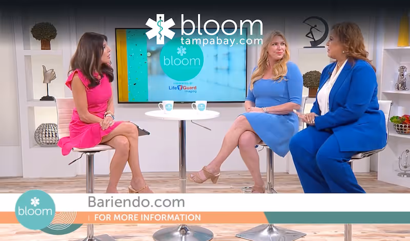Bariendo patient, Maria and a Bariendo representative being interviewed on Bloom TV in Tampa Bay for Maria’s successful 34-pound weight loss with Bariendo’s non-surgical endoscopic sleeve gastroplasty (ESG)