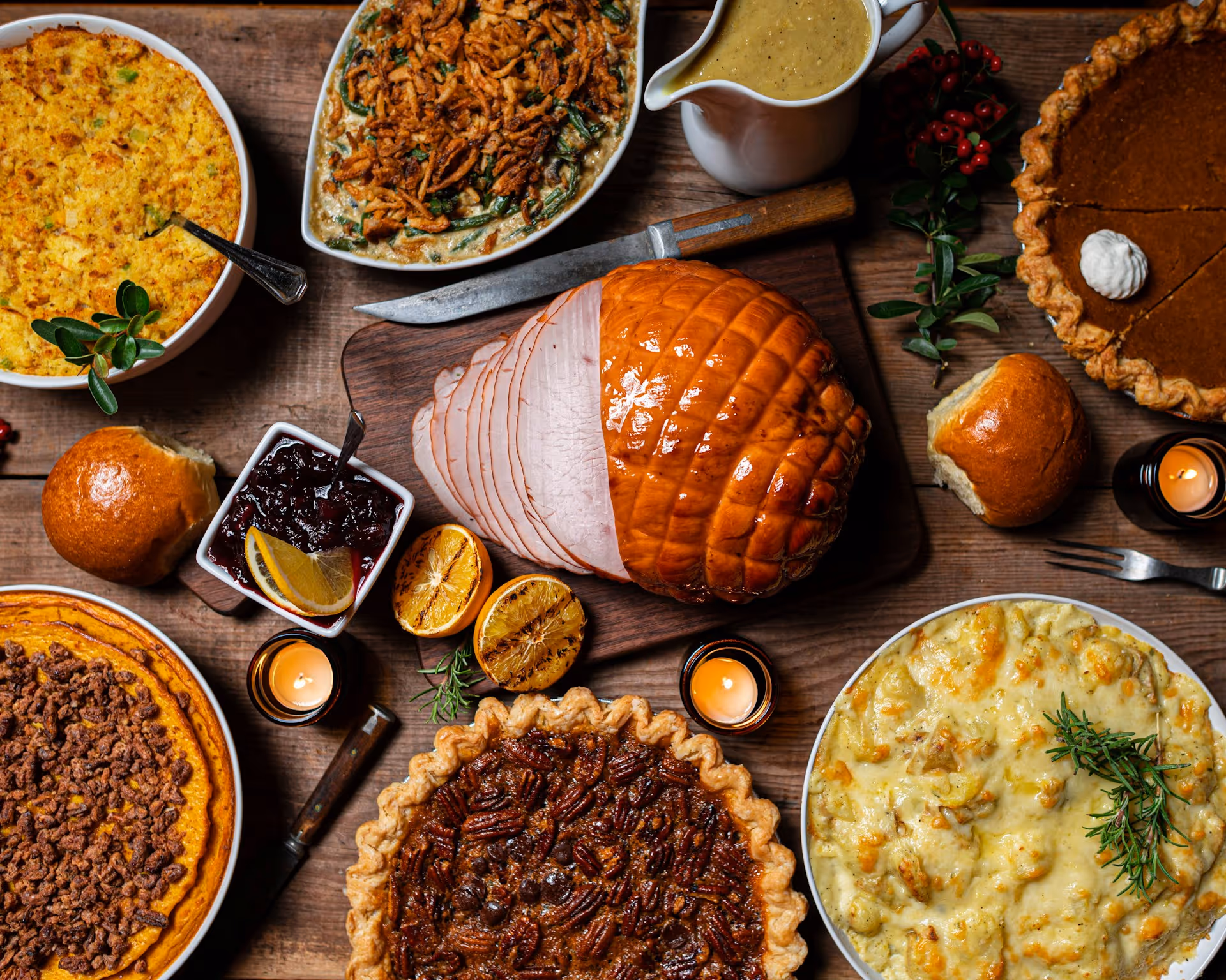 Thanksgiving feast including turkey