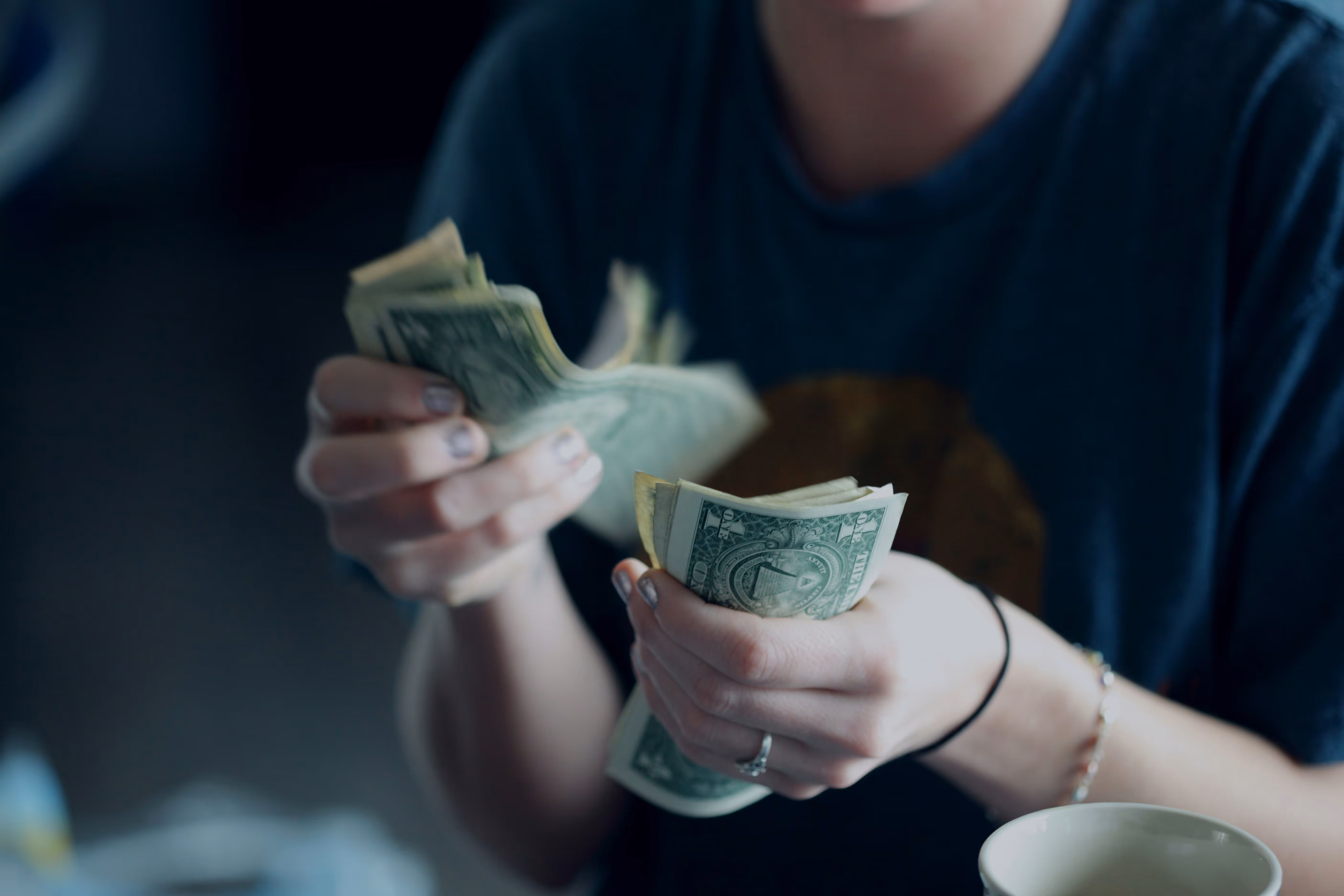 A woman counting money